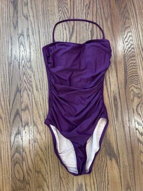 Purple One-Piece Swimsuit with Pink Lining
